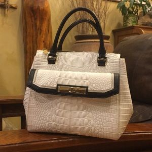 Brahmin lightly used white and black croco handbag